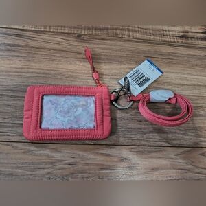 Vera Bradley Coral Pink ID Card Holder with Lanyard